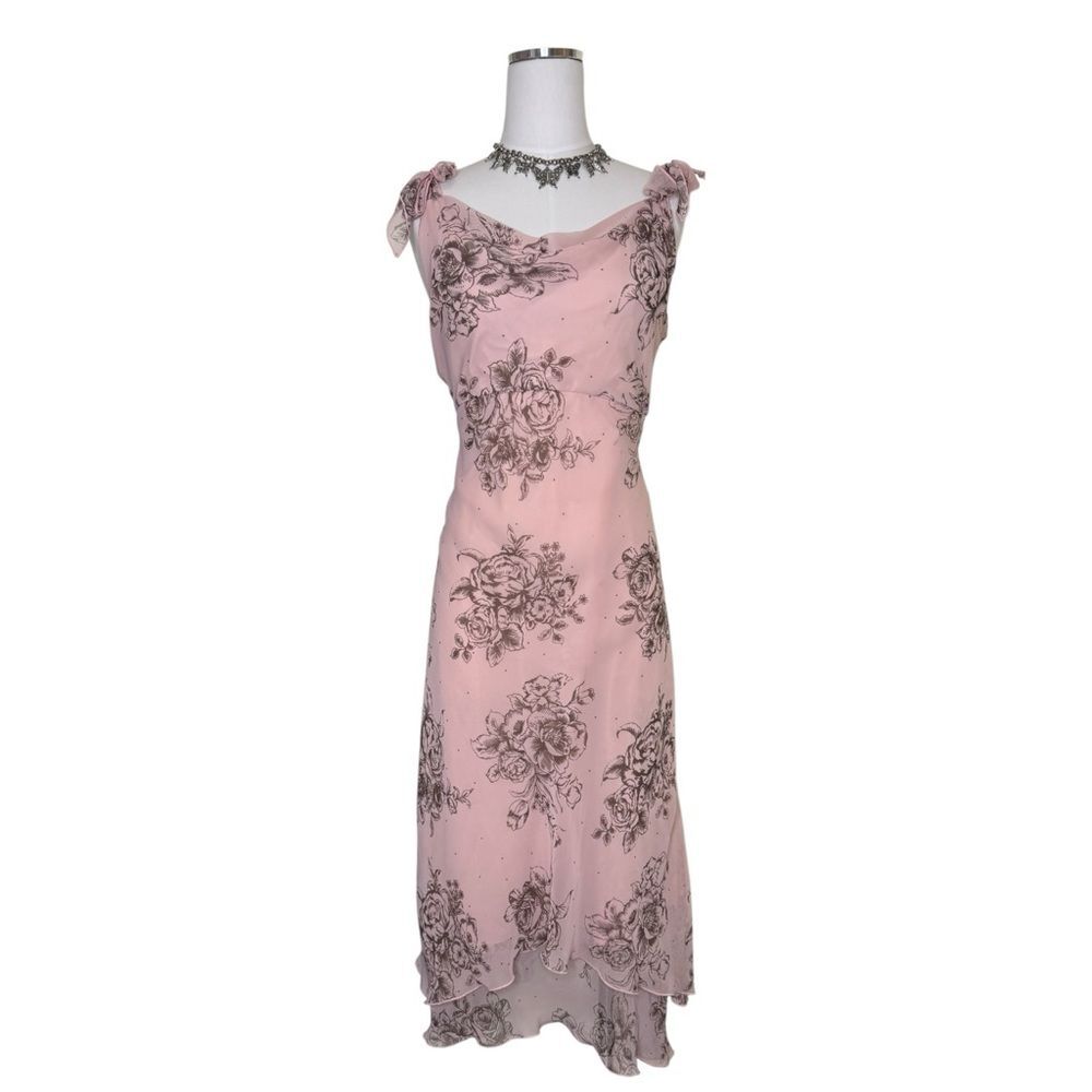 Y2K Johnathan Marten Light Pink Rose + Polkadot Maxi Cowl Neck Dress Size 12